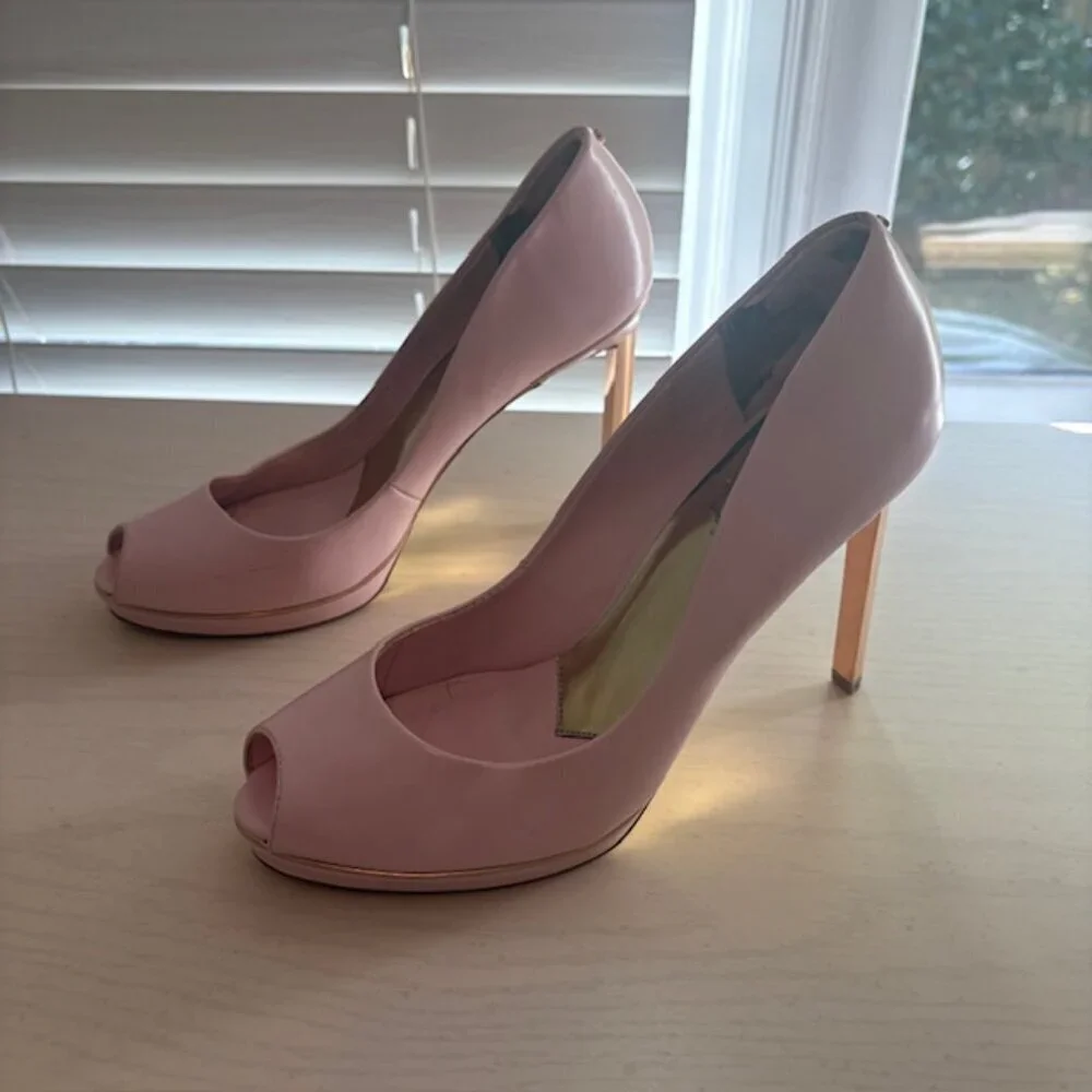 Ted Baker Baby Pink and Rose Gold Peep Toe Heels